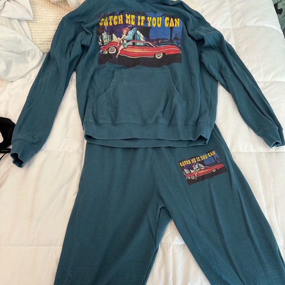 Teal Graphic Sweatshirt and Pants Set